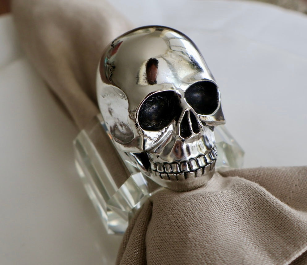 Silver Skull Crystal Napkin Ring / Set of 4