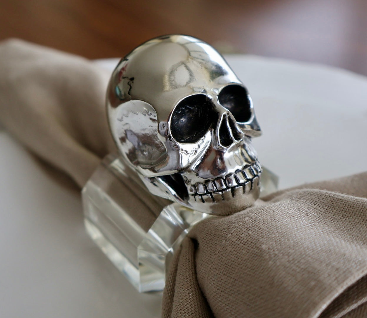 Silver Skull Crystal Napkin Ring / Set of 4