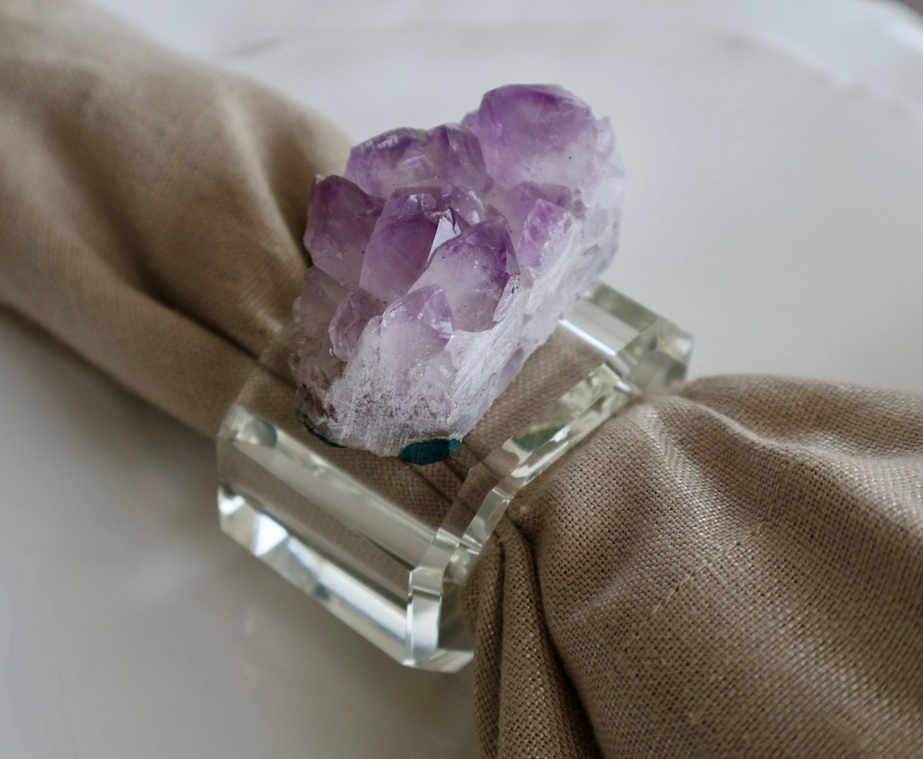Brazilian Amethyst Cluster Crystal Napkin Ring / Set of 4