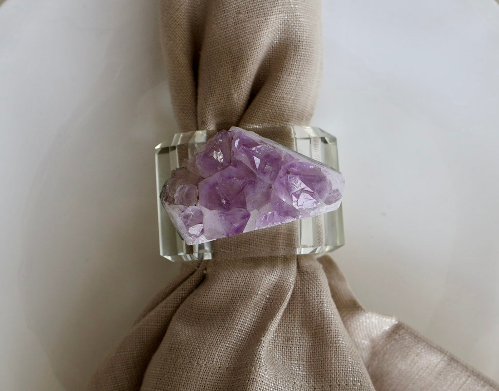 Brazilian Amethyst Cluster Crystal Napkin Ring / Set of 4