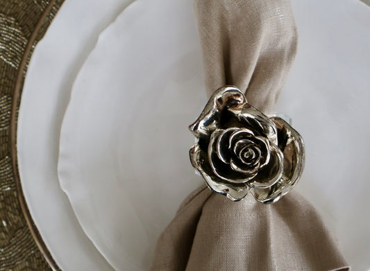 Silver Rose Crystal Napkin Ring / Set of 4